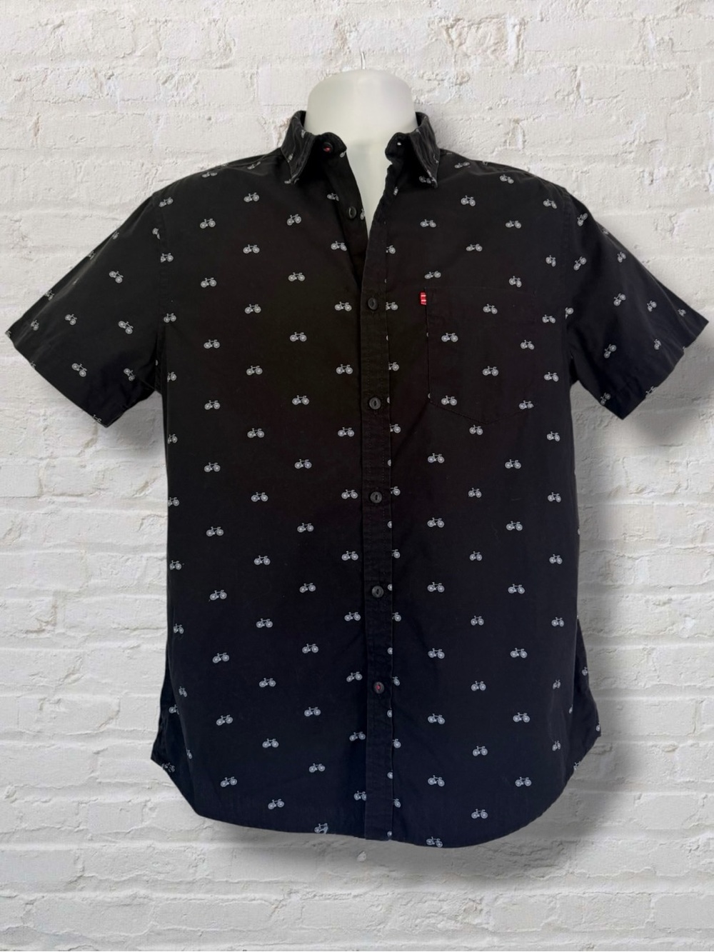 Cactus New York On The Road Mens Medium Bicycle Print Button Shirt Slim Fit